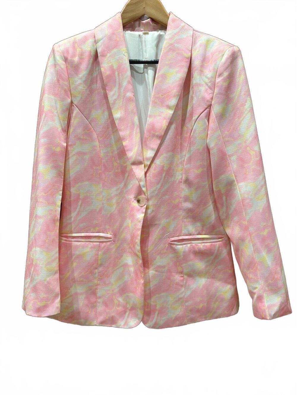 NWOT Bollrllr Pink Camo Suit Jacket Womens Medium Formal Summer Party Cottage